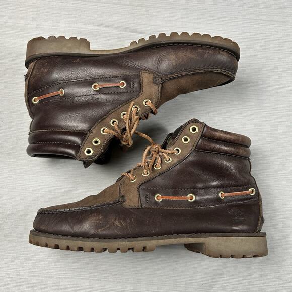 Timberland 7 Eye Chukka Boots Men’s Size 10 Brown Leather Moc Toe Casual Shoes